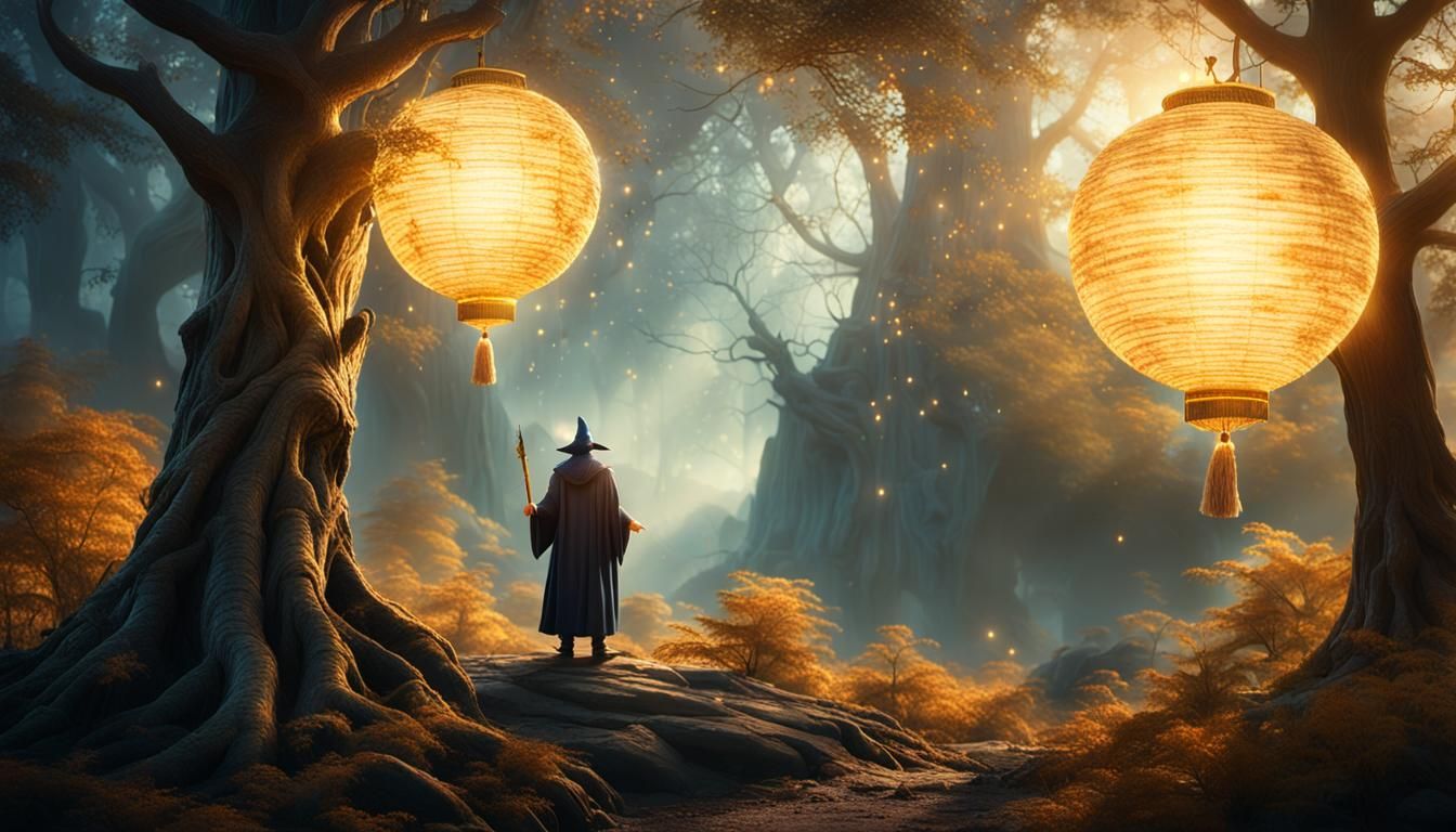 Mystical Wizard Casting Spell in Ethereal Forest