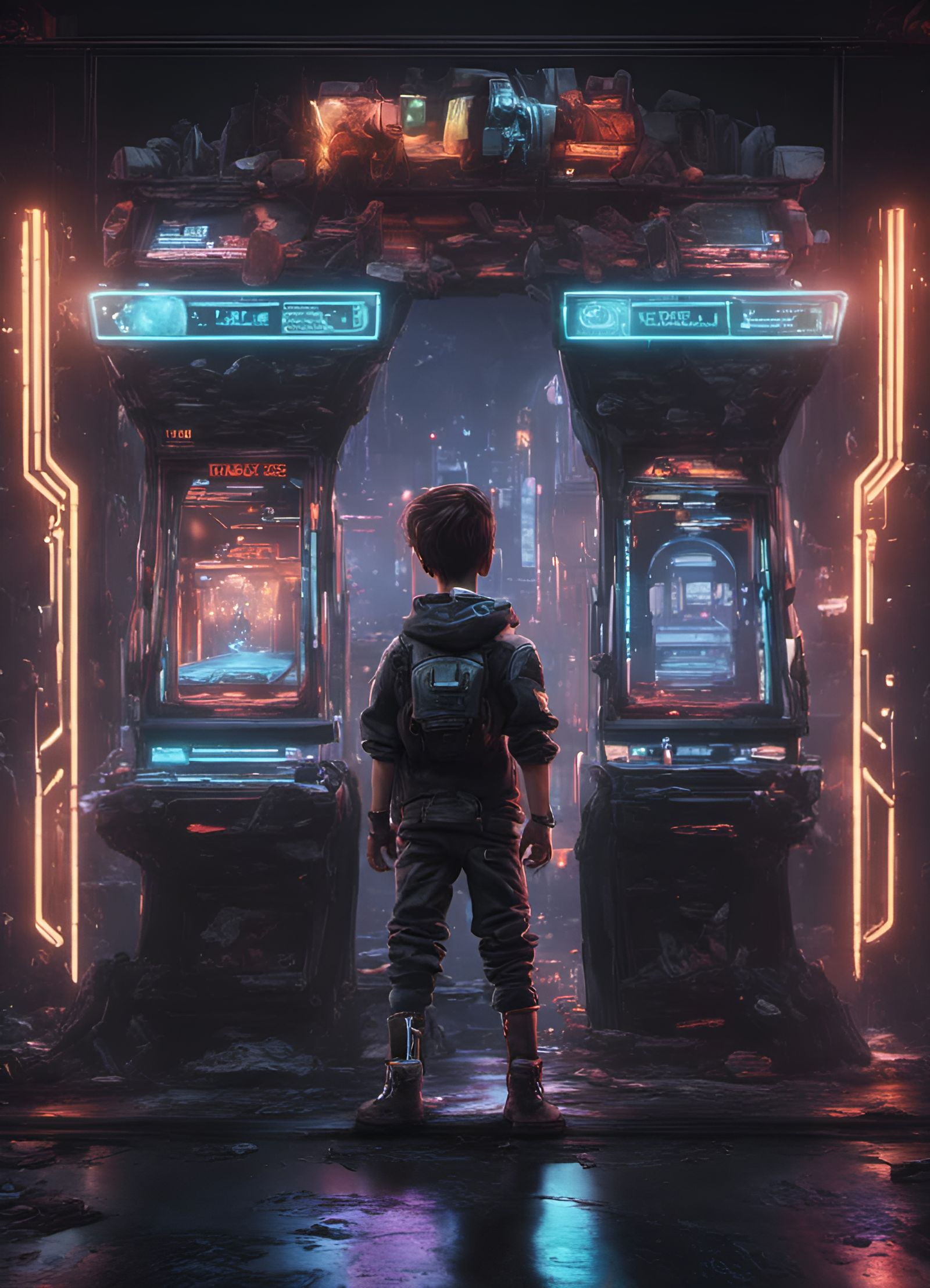 Cyberpunk Arcade Game: Future Boy in Dark City