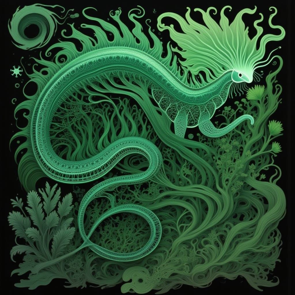 Sentient Tentacle Garden in Green Jewel Tones