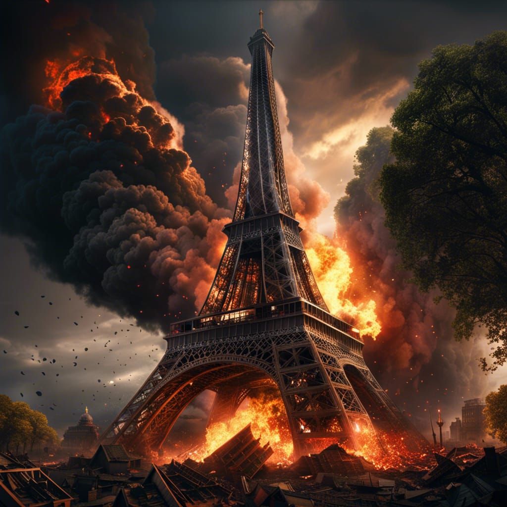 Apocalyptic Eiffel Tower Destruction in Cinematic 3D