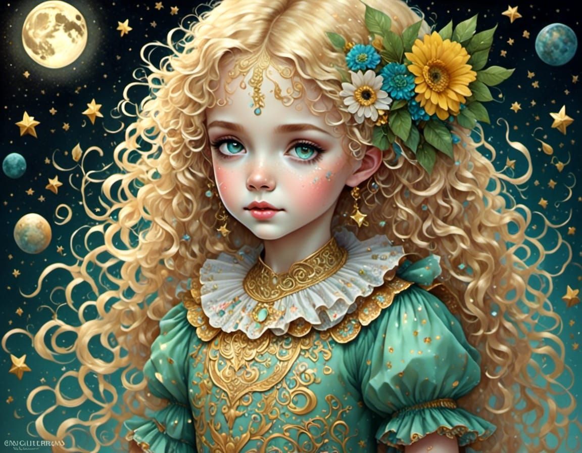 Circus Child in Manga Style with Golden Rain