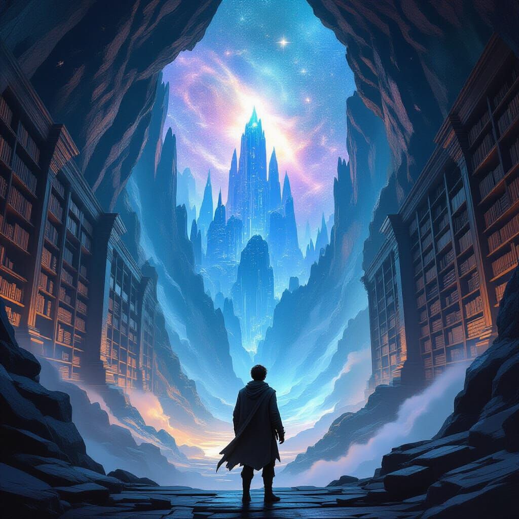 Epic Fantasy Library in Crystalline Mountain