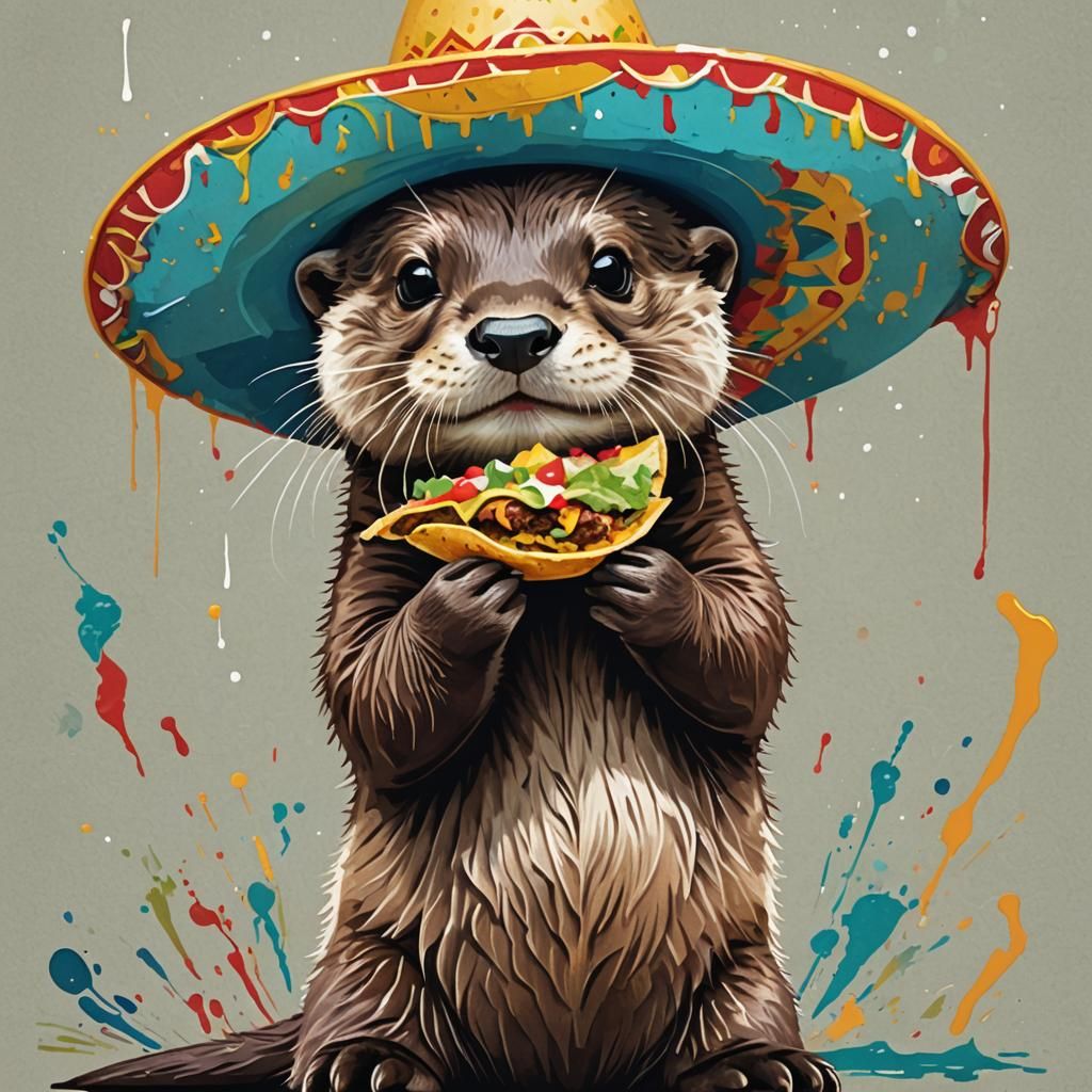 Baby Otter with Sombrero Enjoys Taco