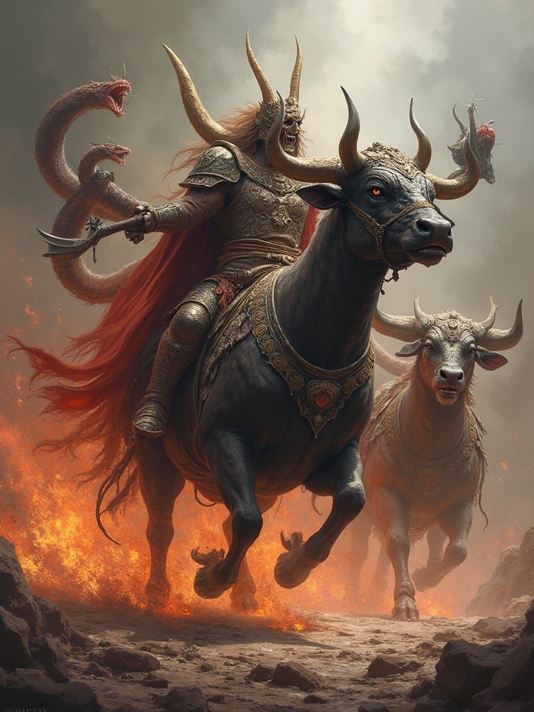 Epic Battle: Fereydun vs Zahhak in Fantasy Art Style