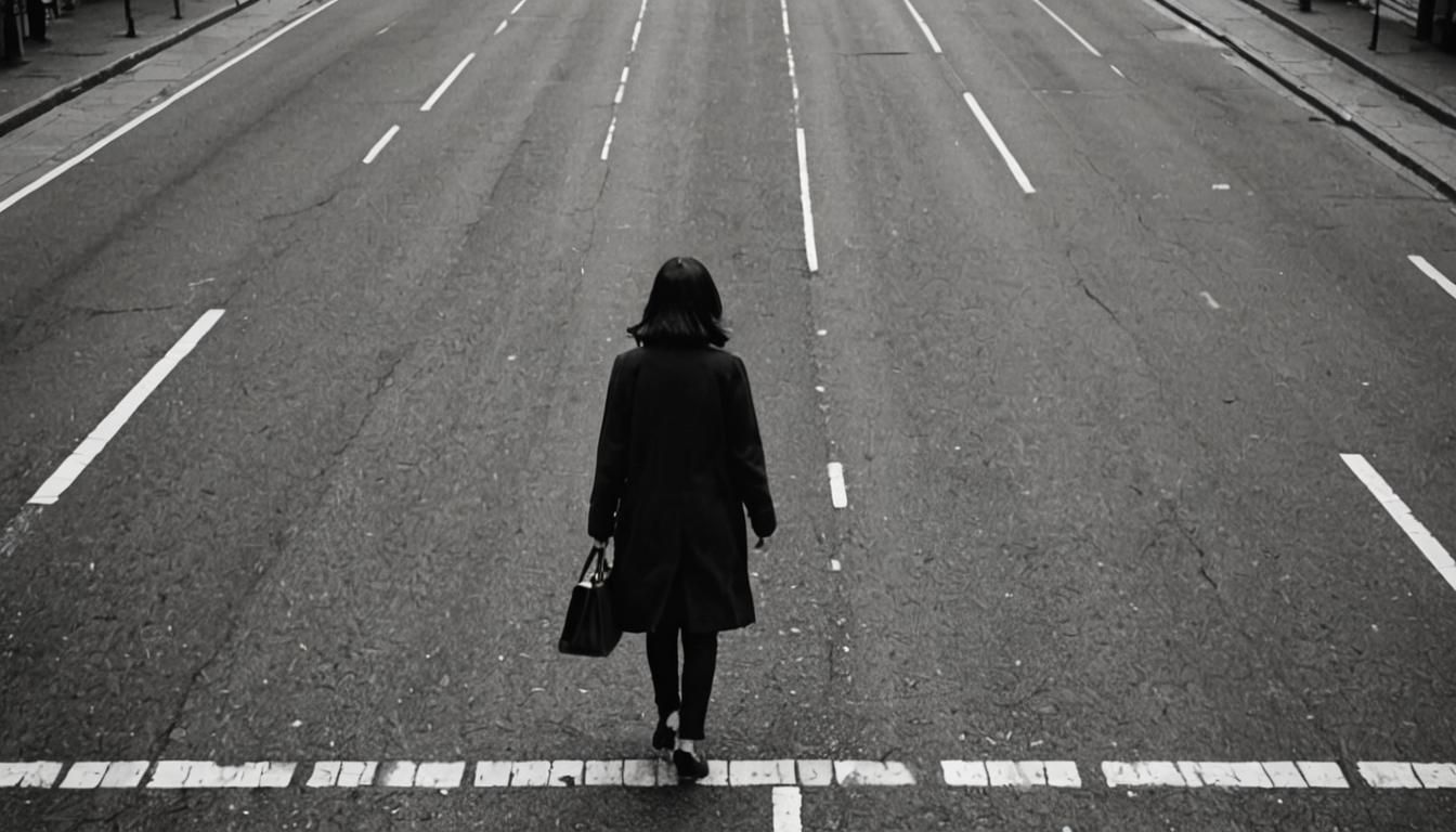 Woman Standing Still in Fast Moving World