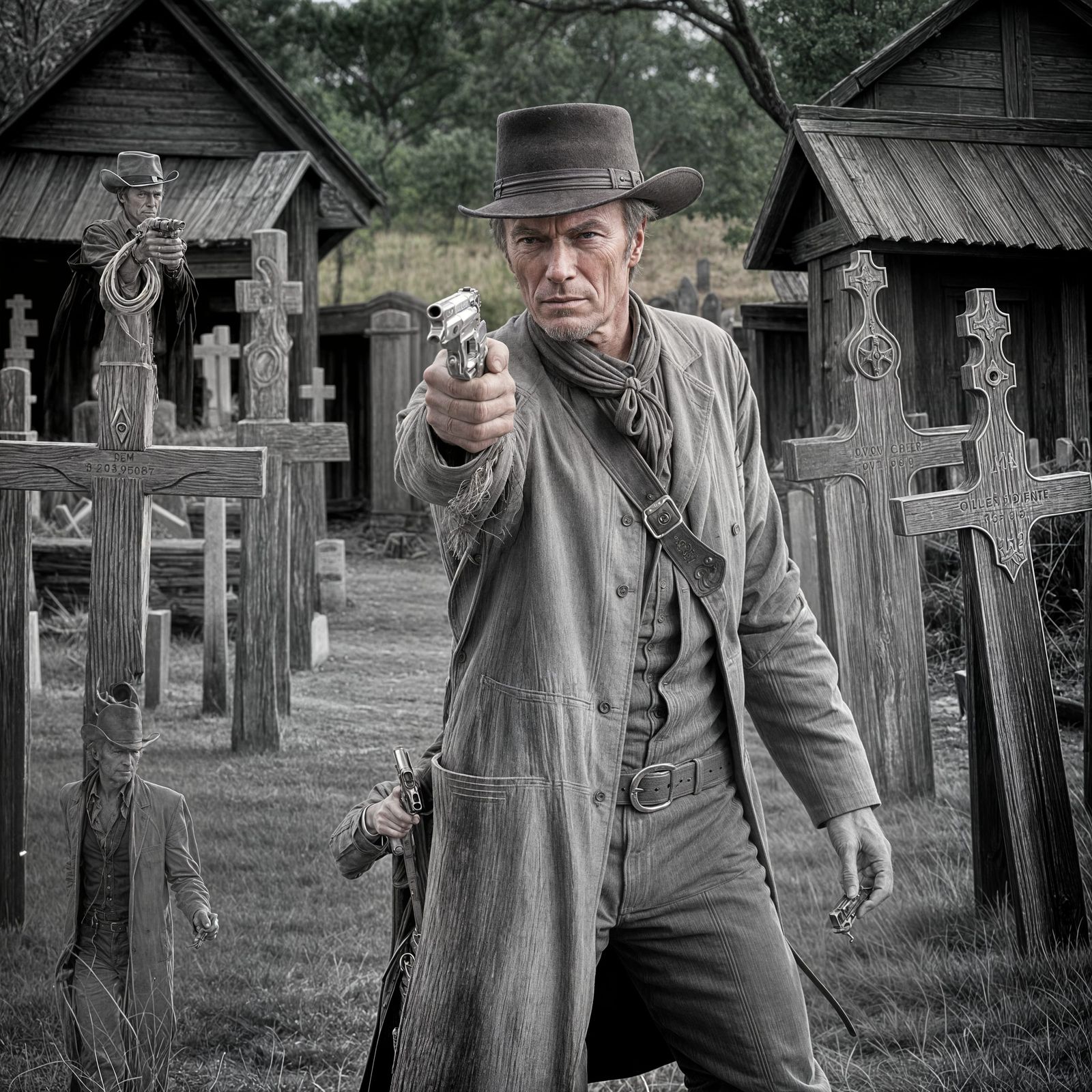 Clint Eastwood as Cowboy in Graveyard Photograph