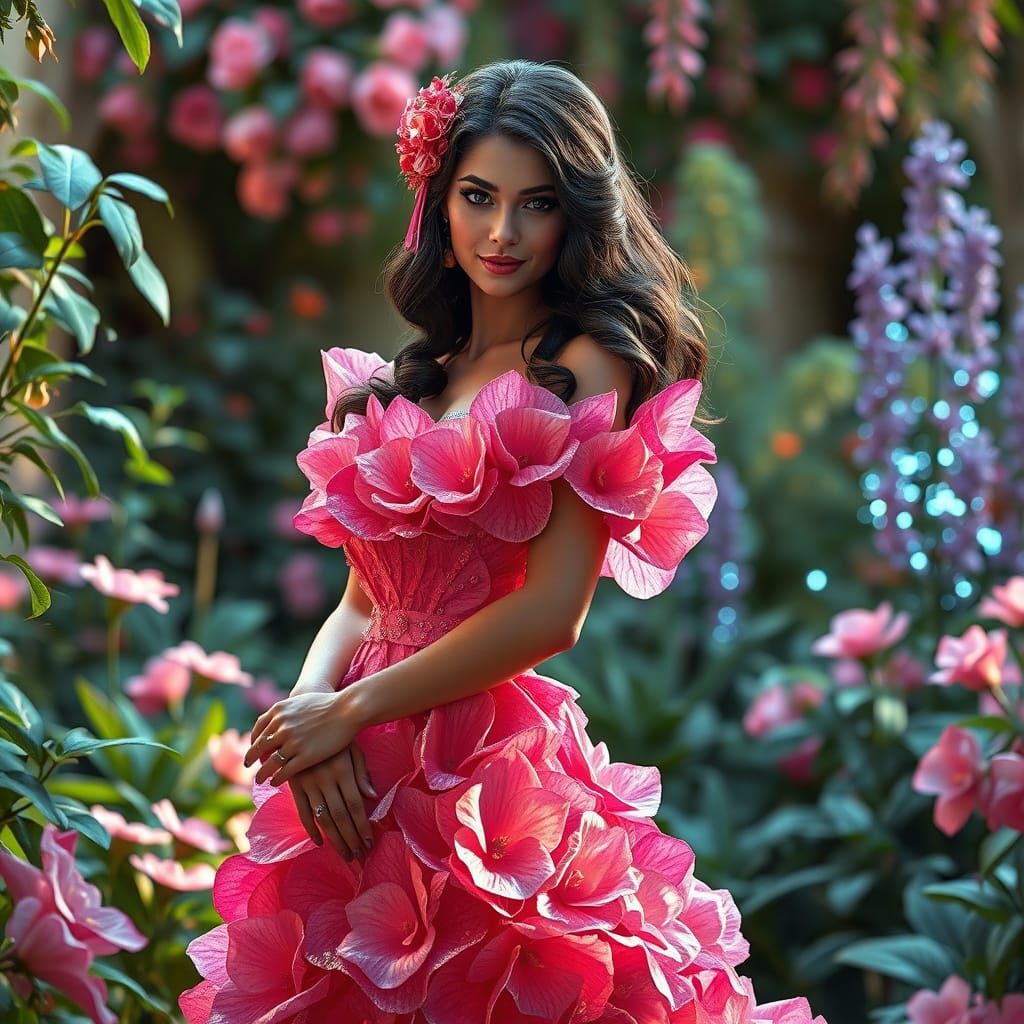 Woman in Pink Flower Dress: Fantastical Realism