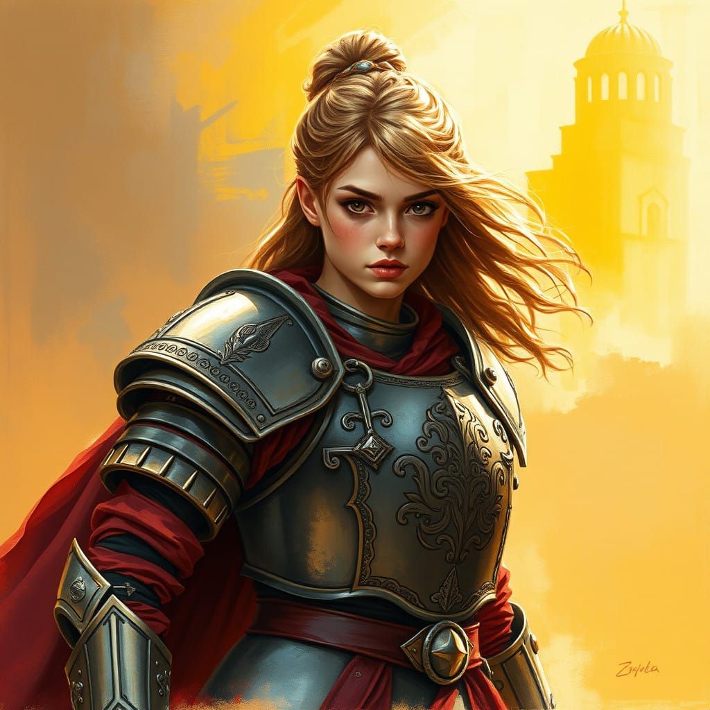 Medieval Warrior Girl in Vibrant Armor