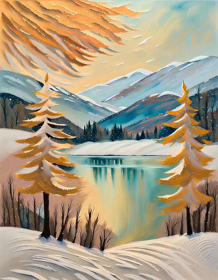 Golden Serenity in the Snowy Landscape