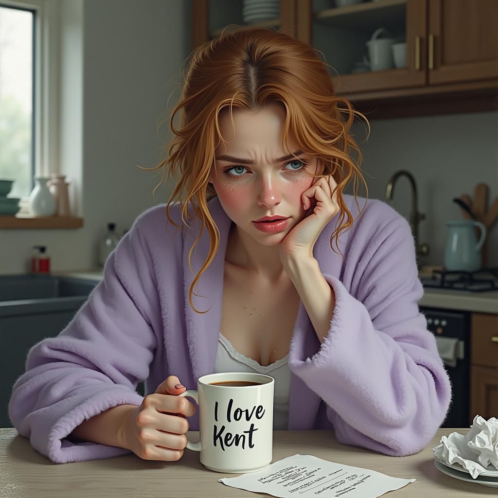 Exhausted Celtic Woman with Coffee, Ash Thorp Style