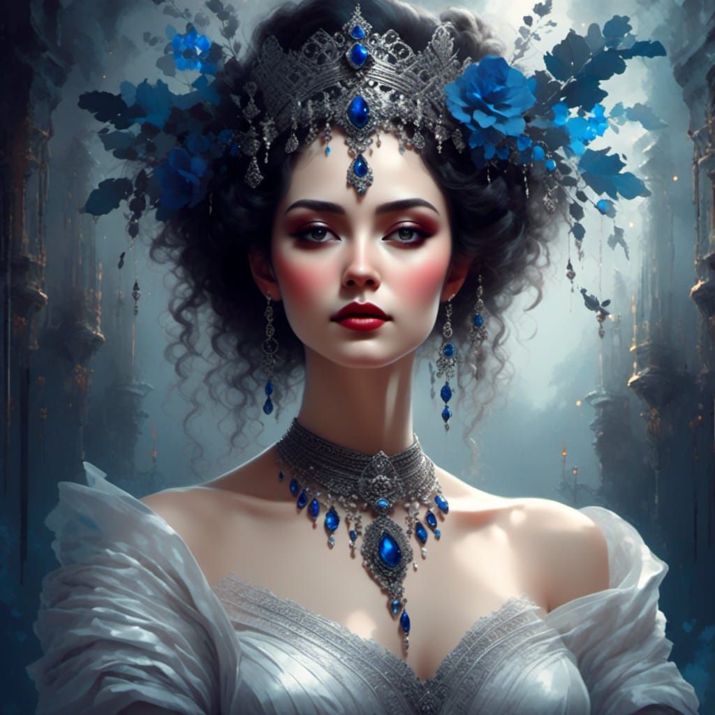 Woman in White Dress, Digital Asian-Inspired Art