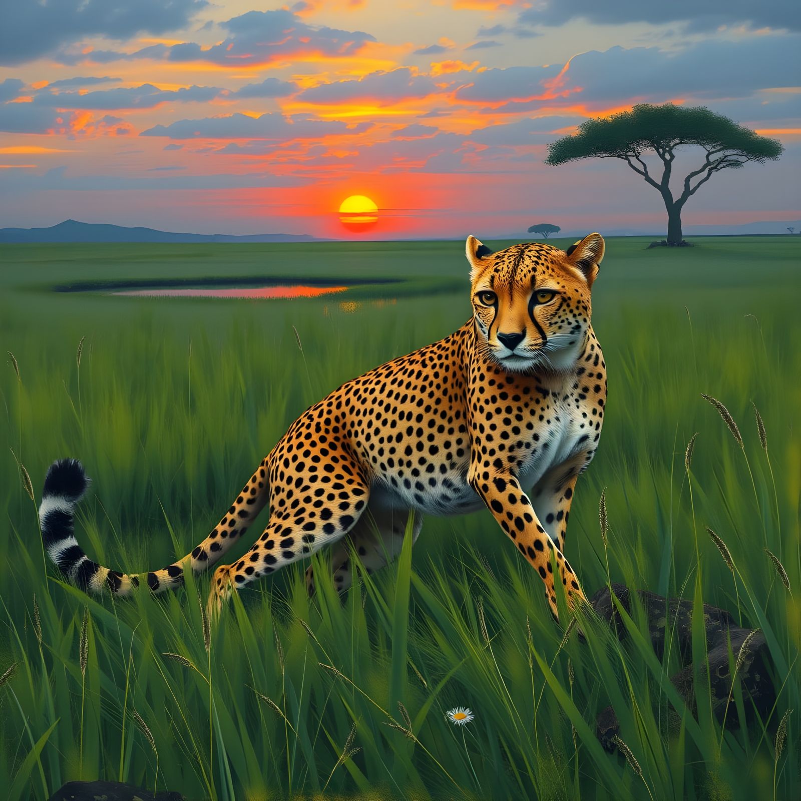 Savannah Cheetah Hunts for Food in South African Grasslands