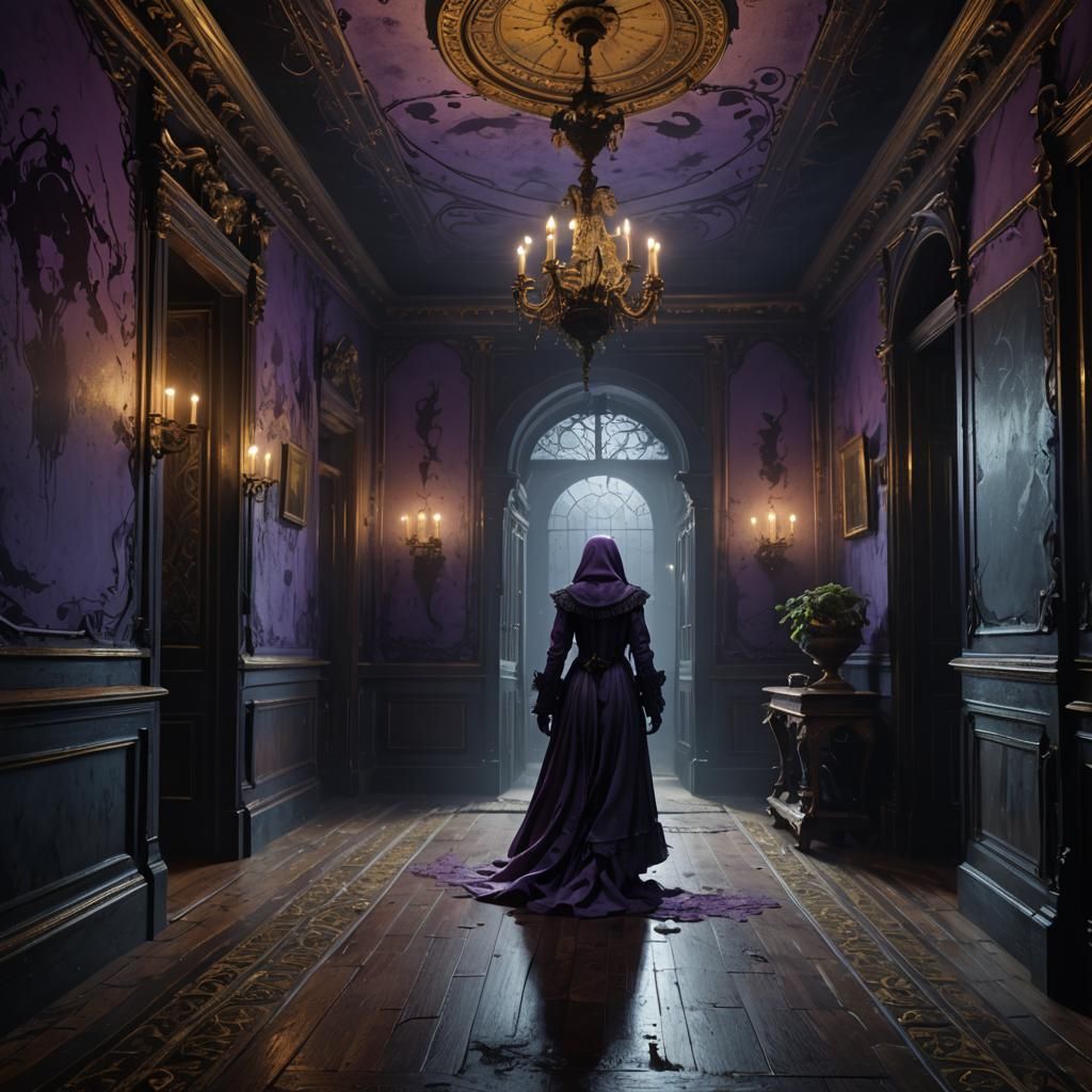 Misty Ghost in Victorian Mansion, Dark Fantasy Art