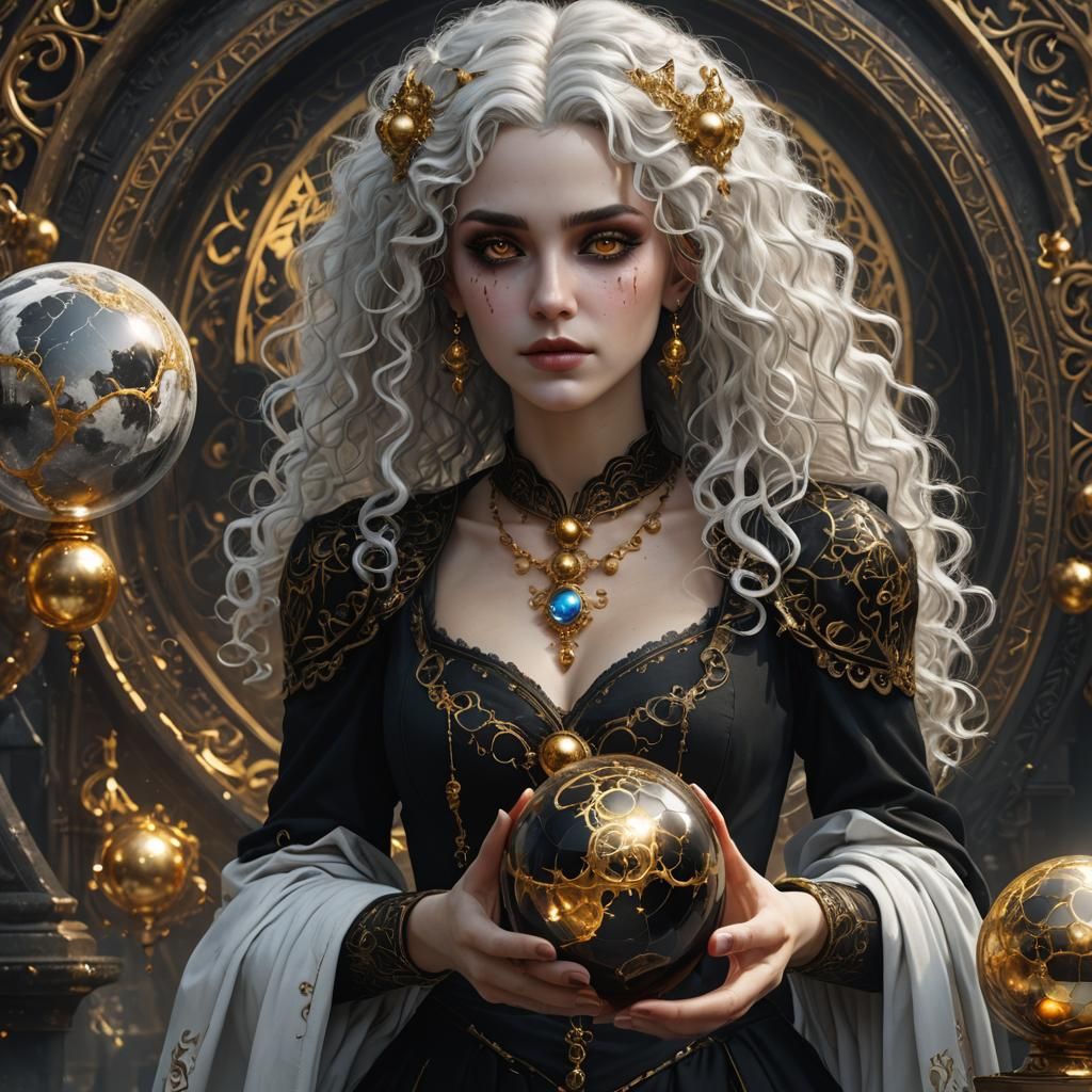 Gothic Sorceress with Magic Ball, Detailed Matte Painting