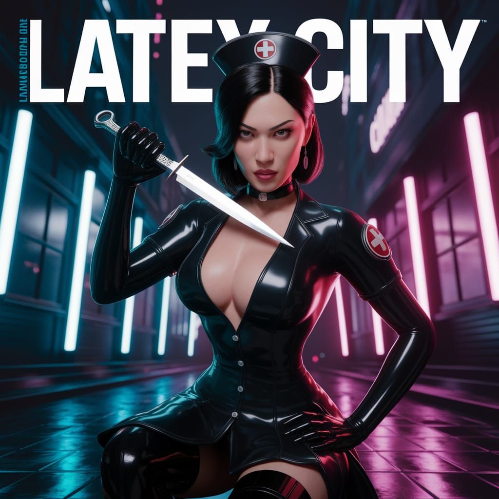 Lucy Liu as Evil Nurse in Latex City Magazine Cover