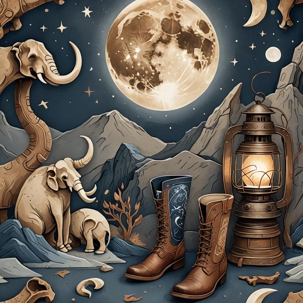 Ancient Lunar Calendar Papercraft Illustration