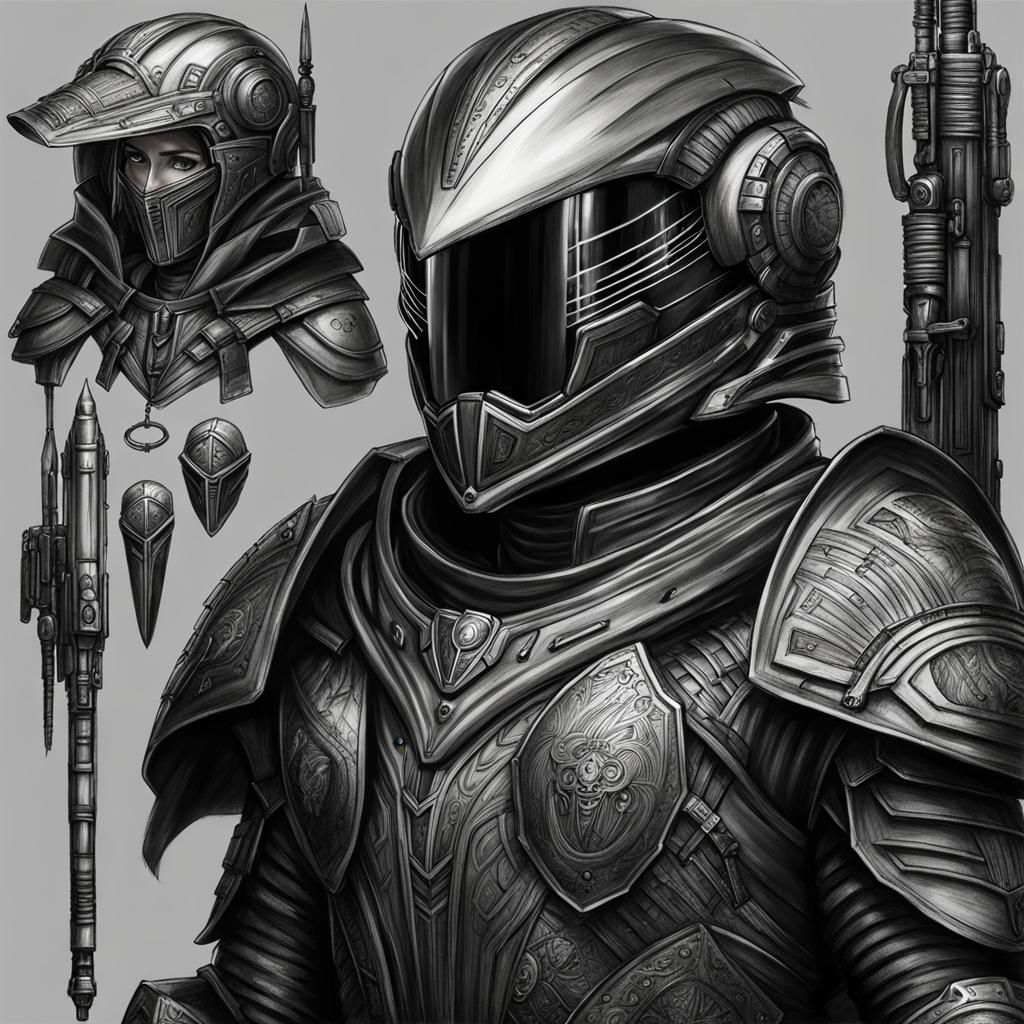 Dune-Inspired Sci-Fi Armor in Hyperdetailed Charcoal Drawing