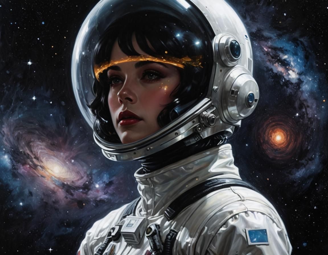Retro-Futuristic Astronaut Portrait in Oil Painting Style
