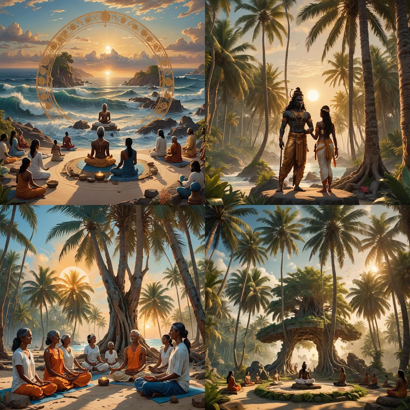 Tropical Island Yogis in Golden Sunset Light