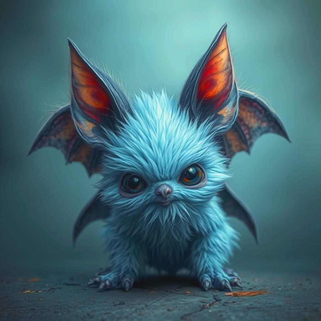 Sinister Blue Furry Creature with Bat Wings