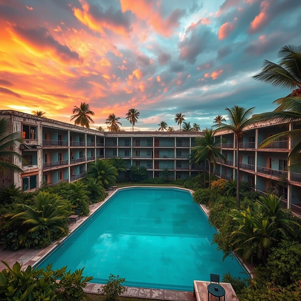 An abandoned luxury hotel in Acapulco, Mexico,