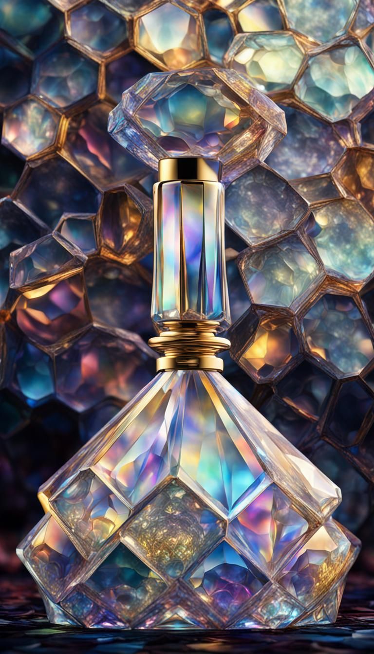 Iridescent Crystal Perfume Bottles in Hyperrealistic Style