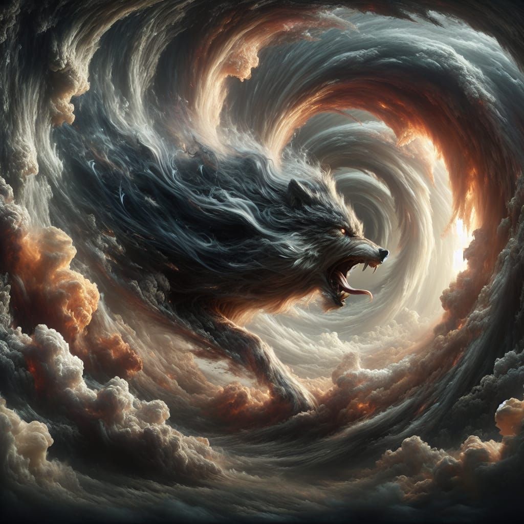 Majestic Wolf Embraces Tornado in Digital Matte Painting