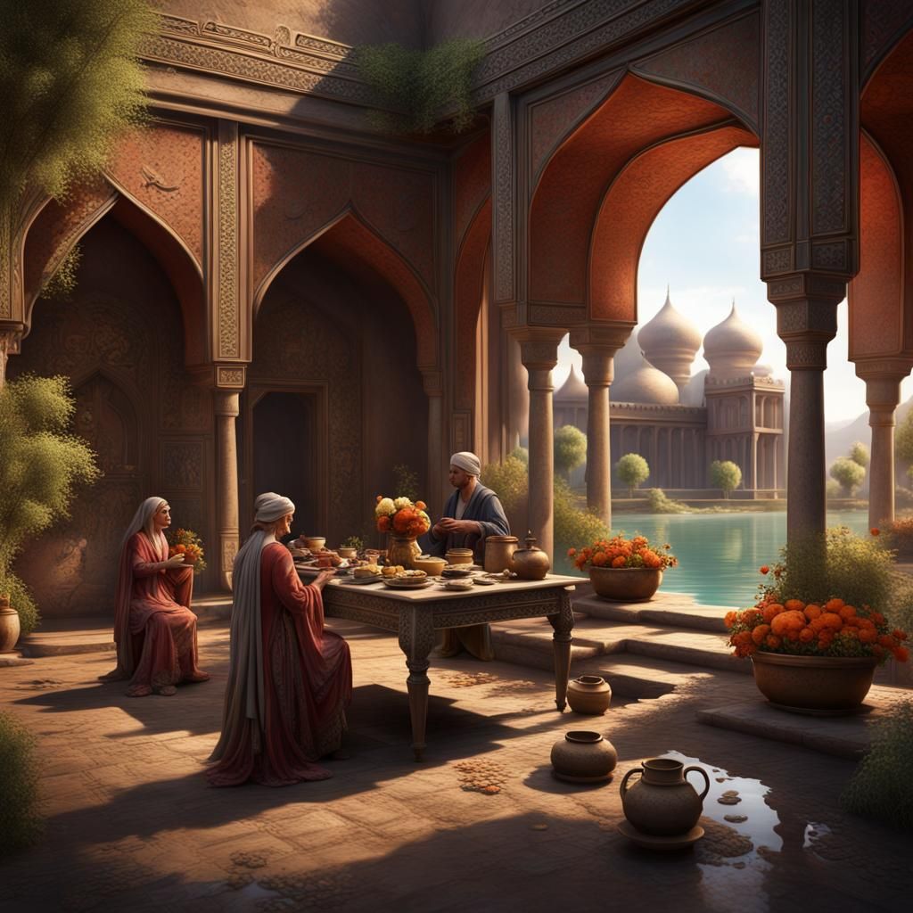 Afghan Palace with Breakfast: Detailed Matte Painting