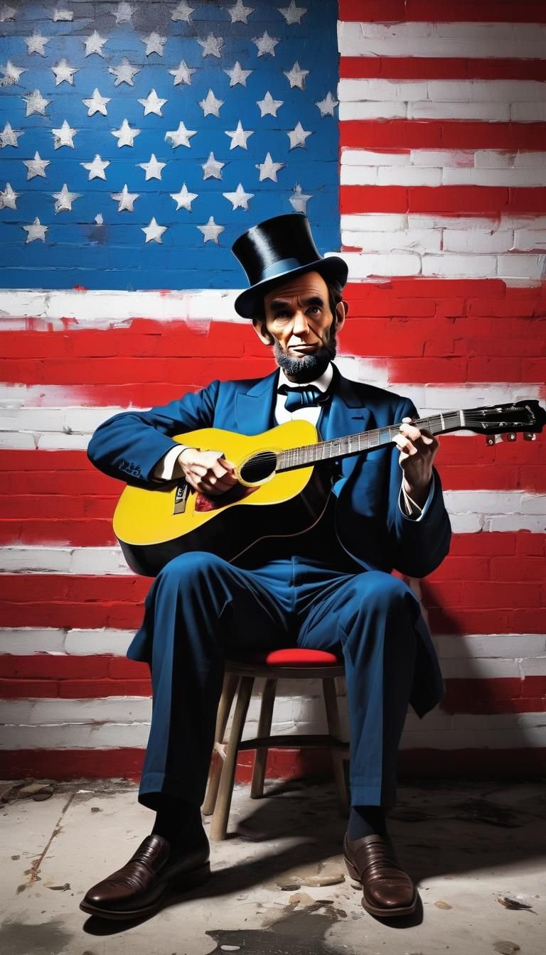 Abraham Lincoln Plays Guitar in Pop Art Mural