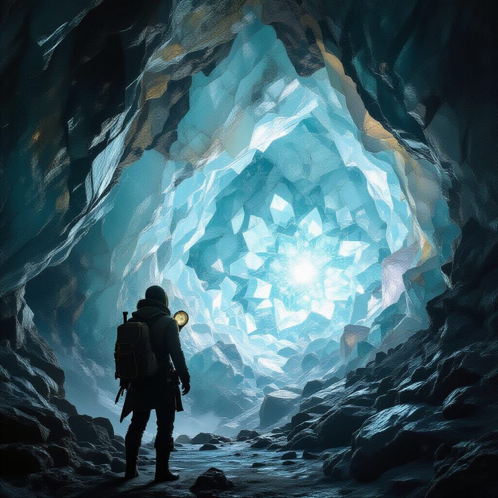 Explorer at Crystalline Cave Precipice