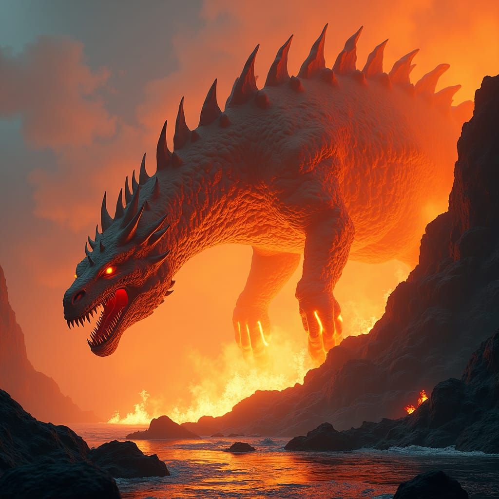 Majestic Lava Monster Rises from Volcano