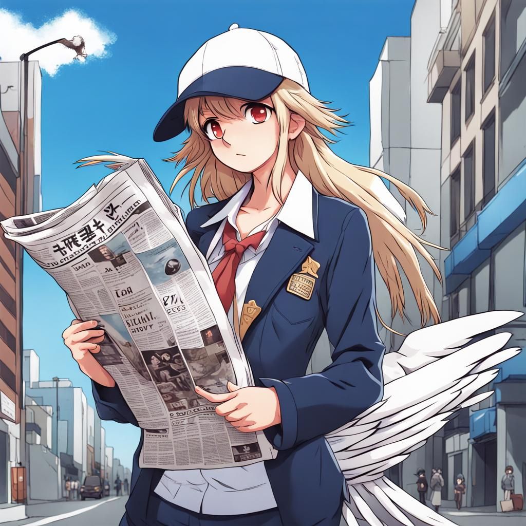 Anime Style Eagle Girl Delivering Newspaper