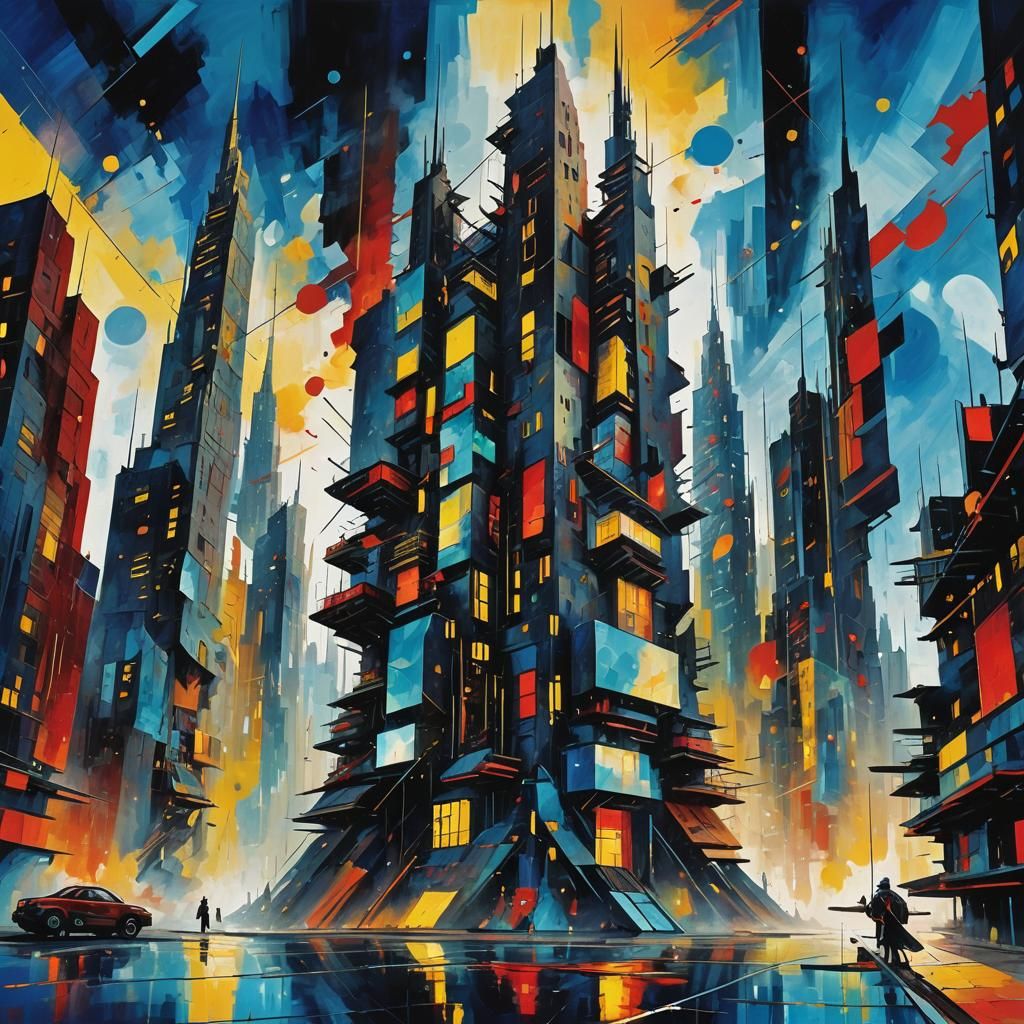 Tau'ri in Abstract Expressionist Futuristic Cityscape