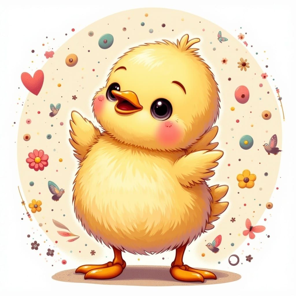 <lora:Ultra Cute Flux:1.0> A cute chibi dancing duckling dancing the tango
