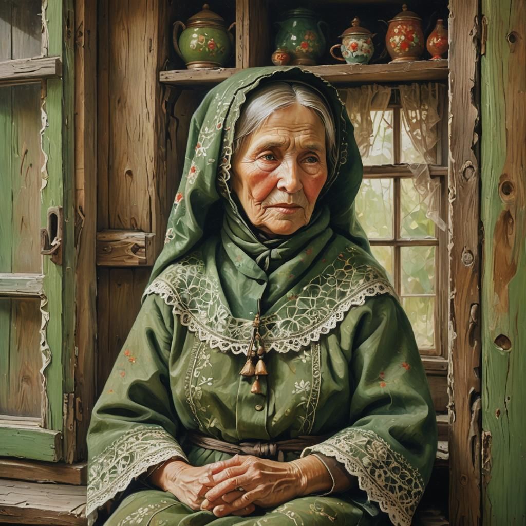 Russian Babushka Doll Portrait in Folk Art Style