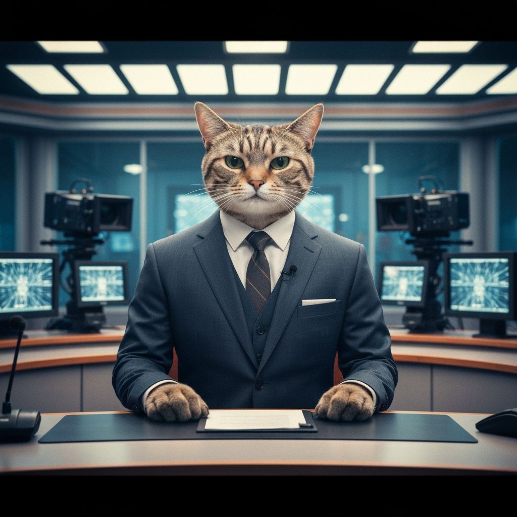 Cat News Anchor in Brightly Lit Studio
