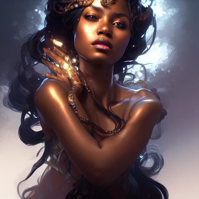 Black Gold Princess Portrait in Art Nouveau Style