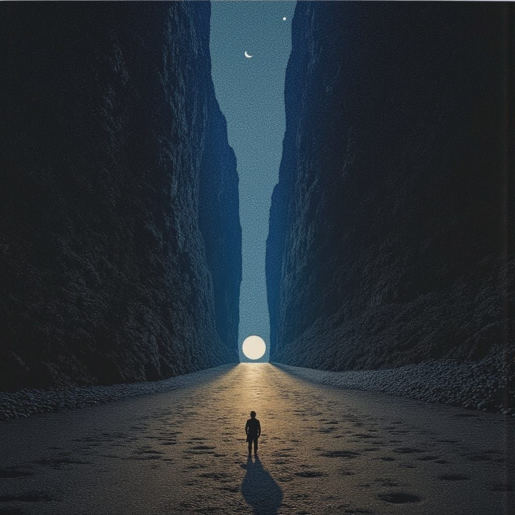 Lonely Explorer in Infinite Gorge: Surrealist Landscape