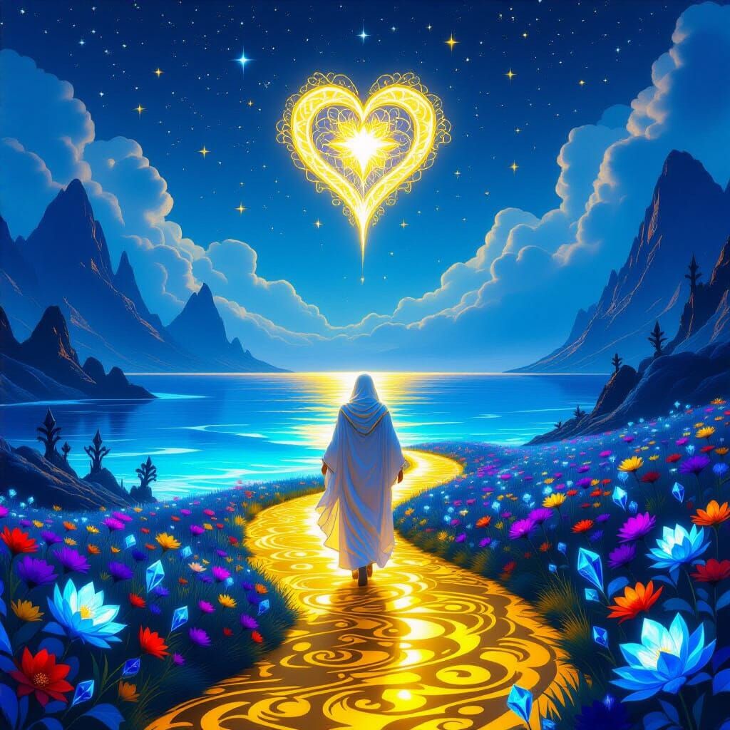 Crystalline Soul Walking Golden Path: Fantasy Art