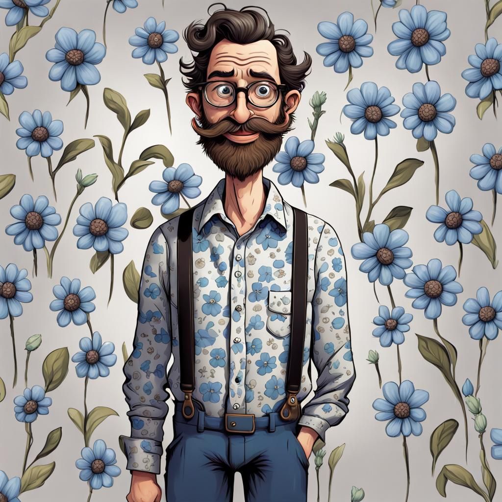 Exaggerated Caricature of Tired Man with Beard