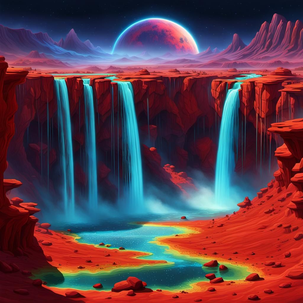 A red rock alien planet where the rainbow waterfalls flow up...