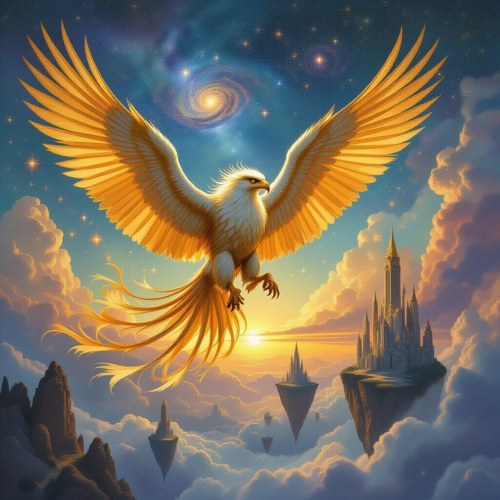 Griffin Soaring Through a Nebula Sky