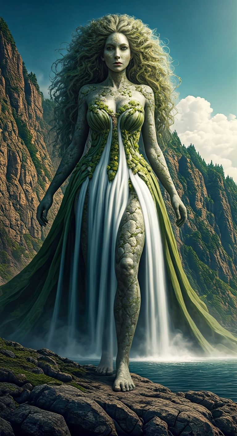 Granite Giantess in Waterfall Dress, Photorealistic