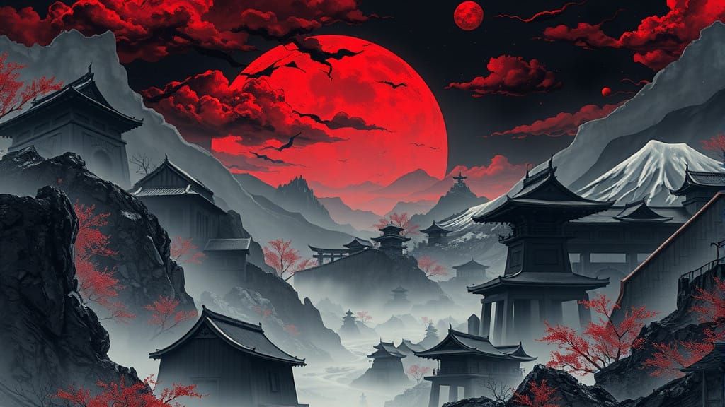 Expansive Japanese Fantasy Landscape in Concept Art Style