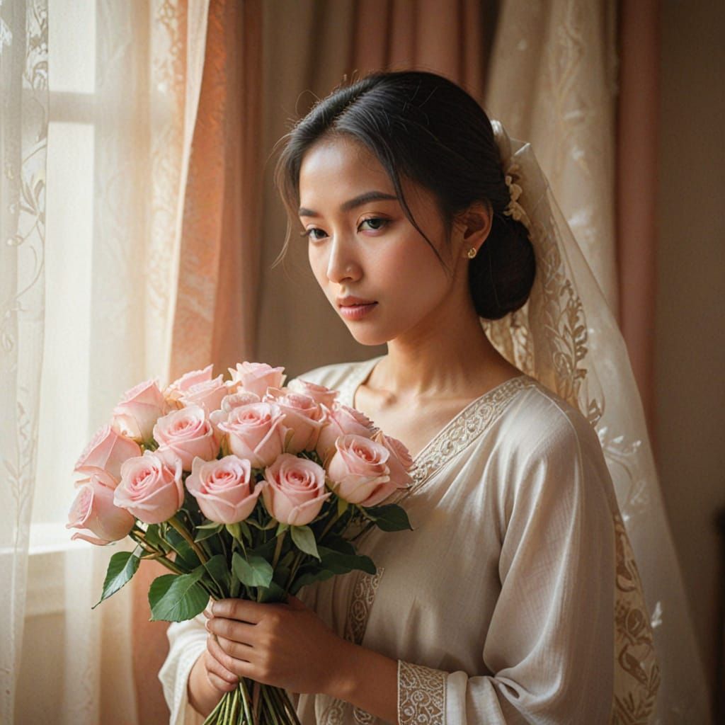 Javanese Woman in Soft Focus Photography with Roses