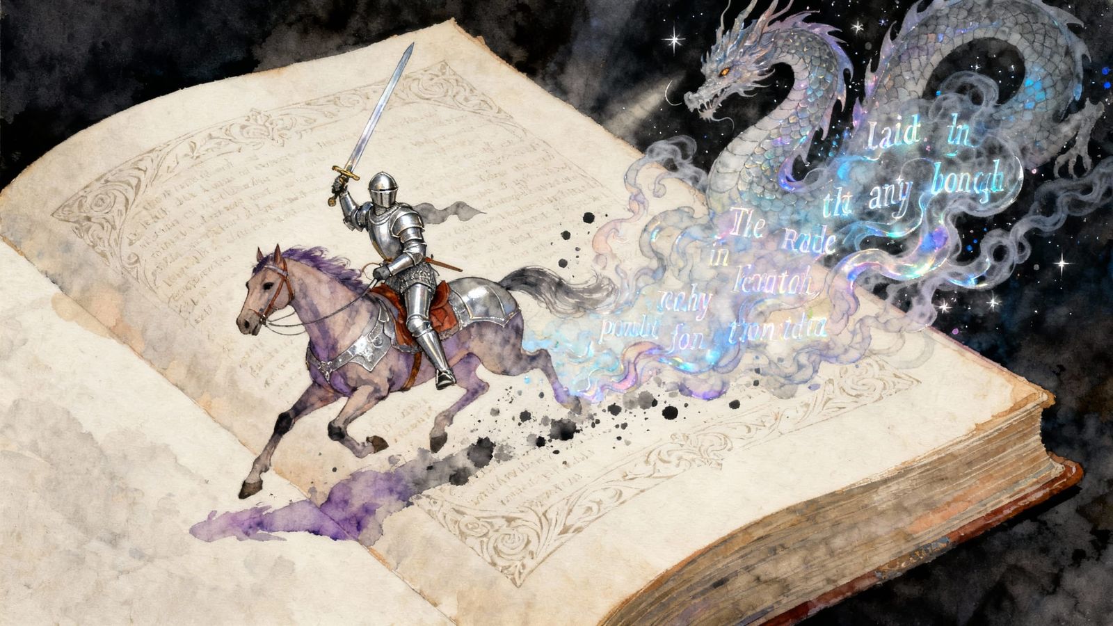 Knight Battles Smoke Dragon from Enchanted Book
