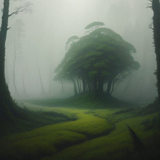 Vibrant Emerald Landscapes in Atmospheric Style