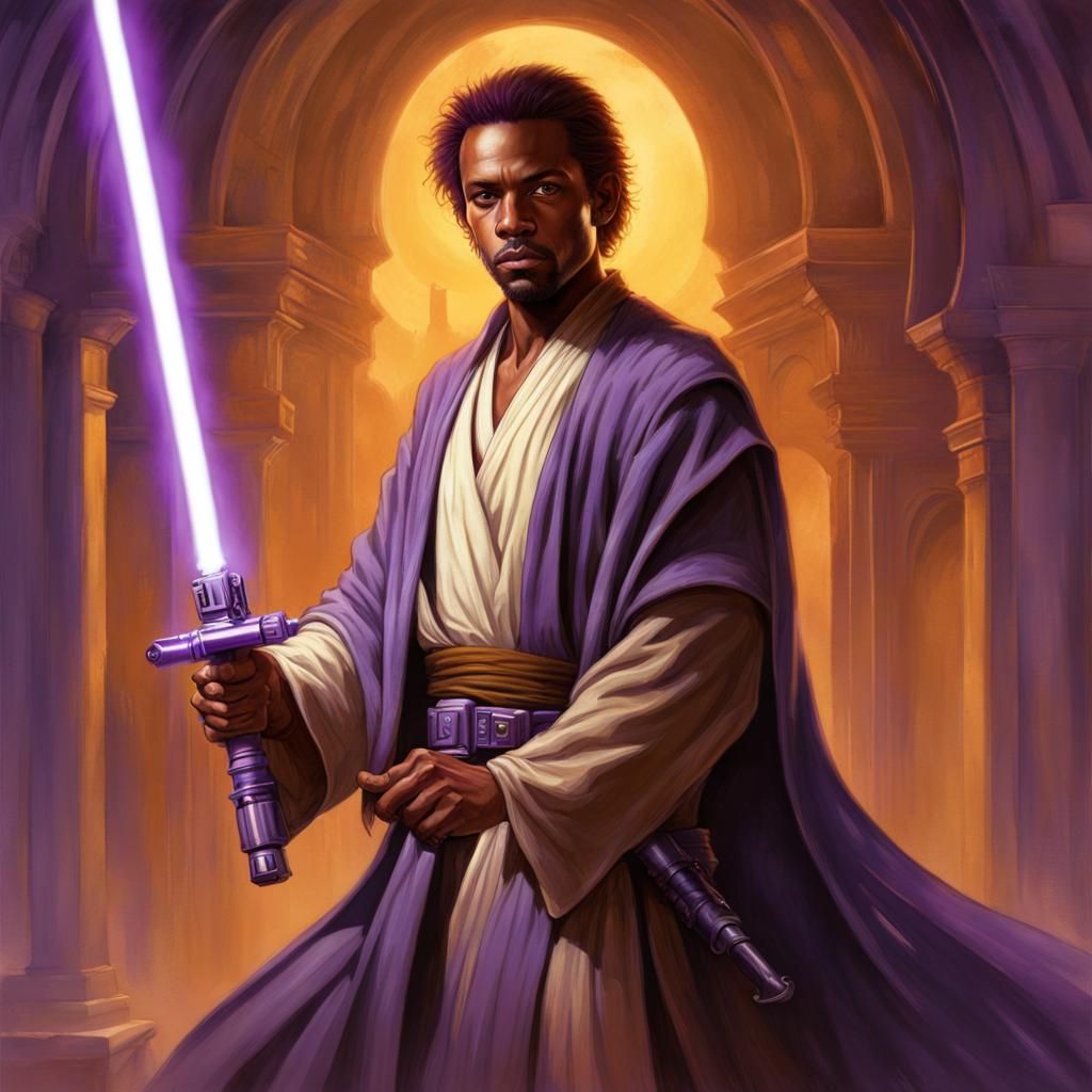 Jedi Knight with Purple Lightsaber, Dark Fantasy Art