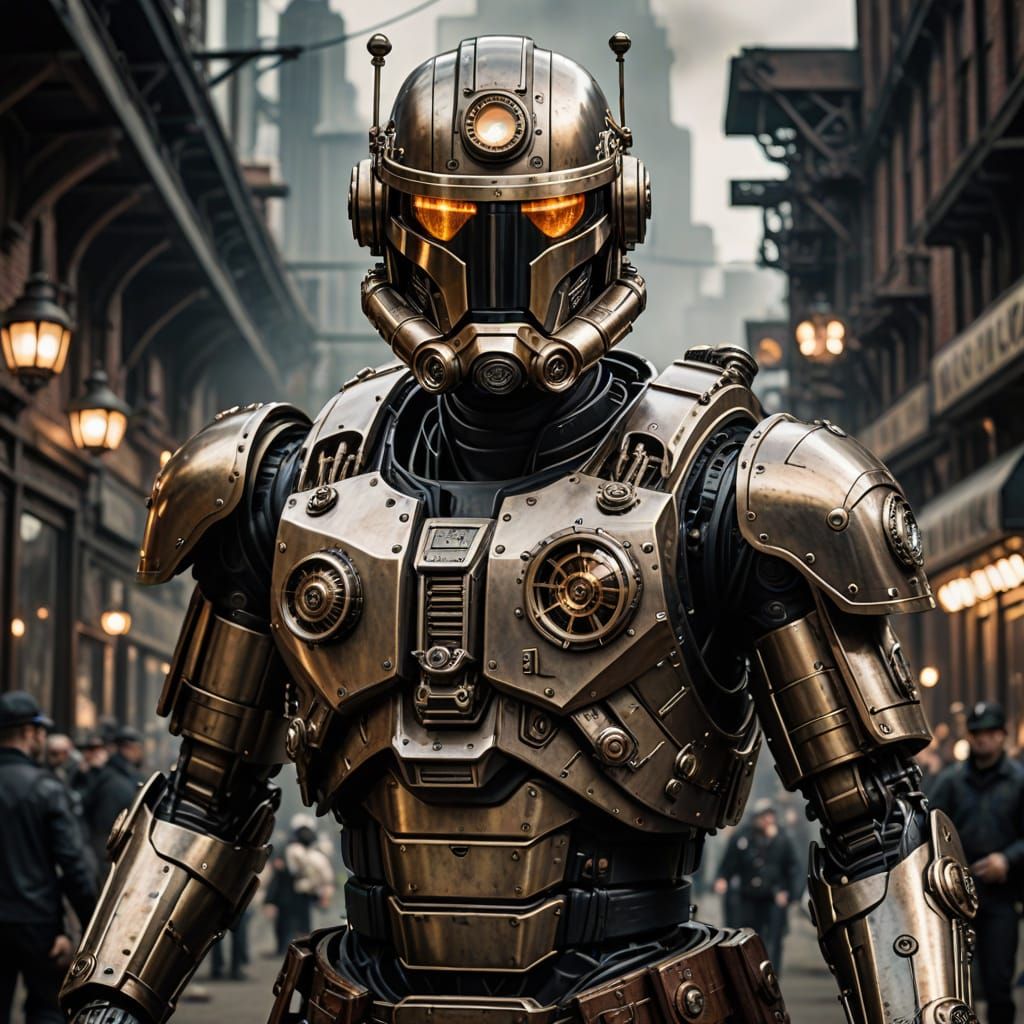 Steampunk Robocop Patrols Victorian Streets