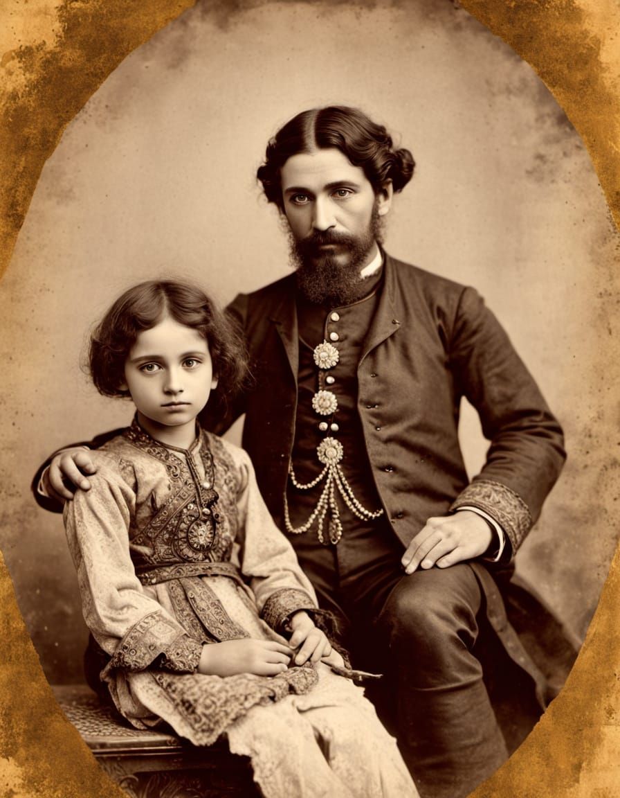 1870s Studio Portrait: Man Delousing Child in Qajar Interior